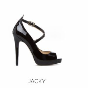 JustFab Jacky black strappy heel with peep toe
